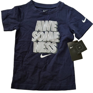 Nike Kids “Awesomeness” Graphic Tee 4T | Navy Blue Short Sleeve Logo Shirt